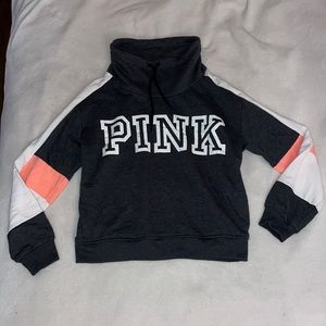 PINK Gray and Coral Drawstring Turtle Neck Pullover Sweatshirt